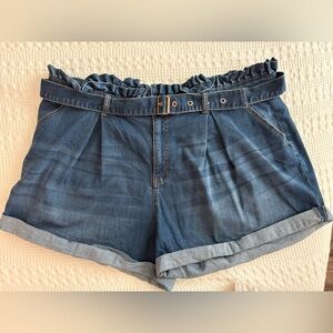 Jessica Simpson High-Waist Paperbag Denim Shorts - Blue